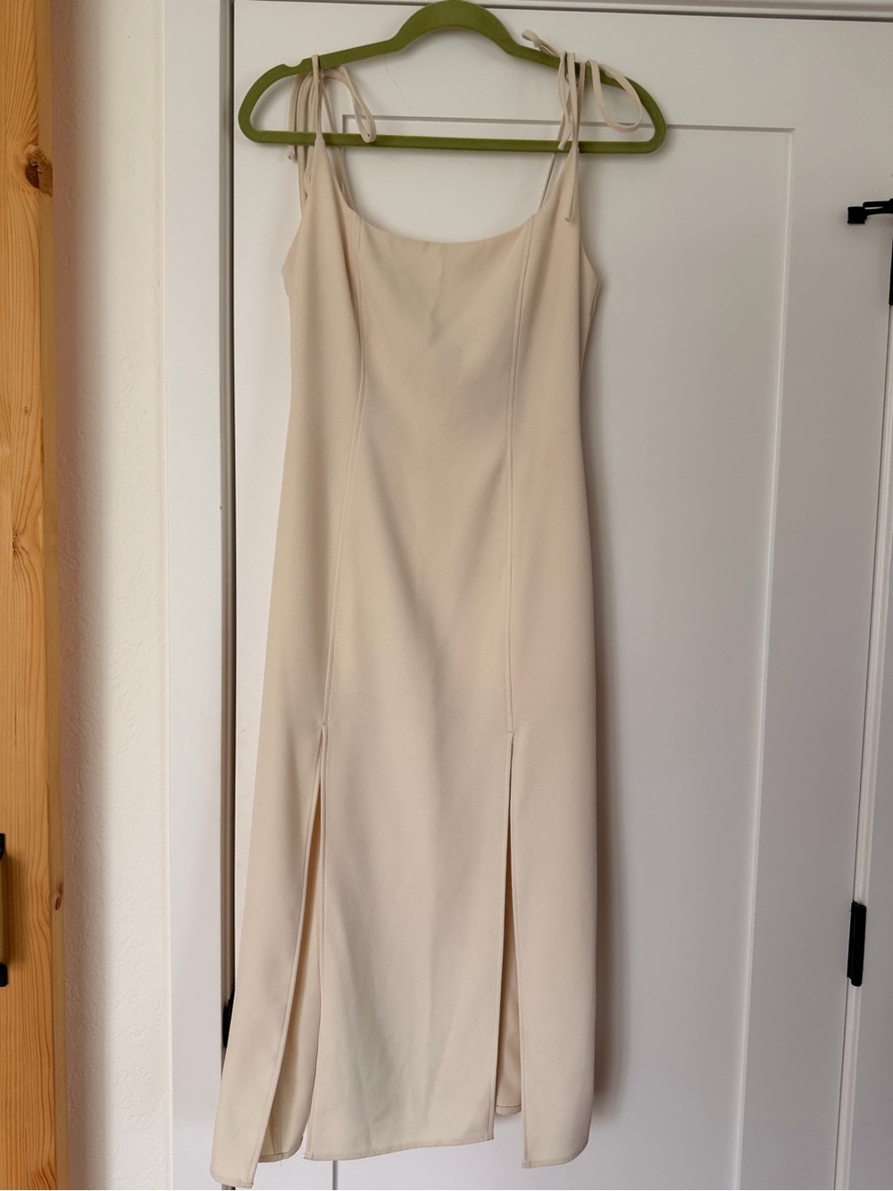 Minimal Cream Midi Slip Dress with Tie Straps